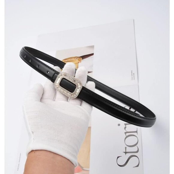 Women Leather Belt with Rhinestone Buckle 115cm Dress Jeans Accessories - Picture 3 of 6